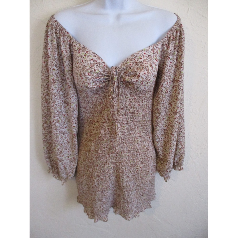 Blush J Brown/White Floral Print Front Tie Ruched Mini Dress
